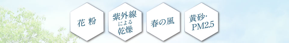 花粉・紫外線による乾燥・春の風・黄砂・PM2.5