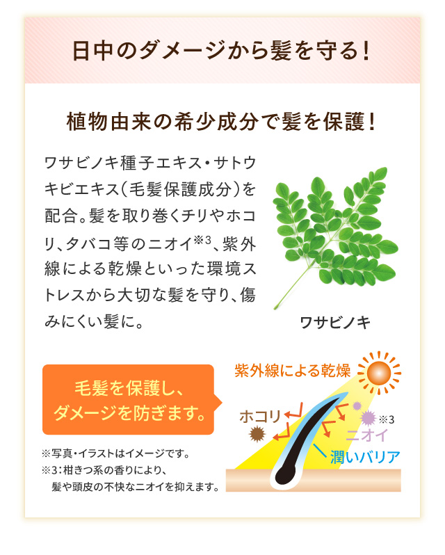 日中のダメージから髪を守る!