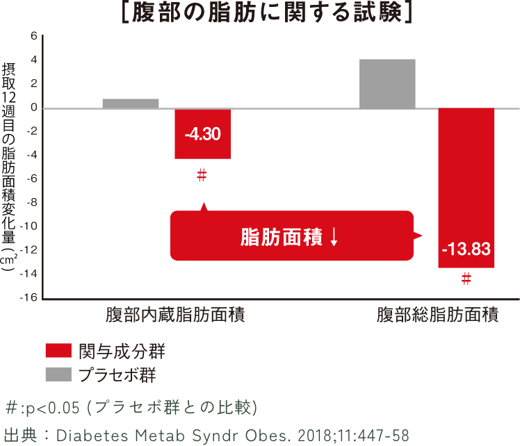 腹部の脂肪減少に関する試験グラフ