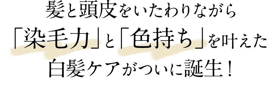 髪と頭皮をいたわりながら 「染毛力」と「色持ち」を叶えた 白髪ケアがついに誕生！