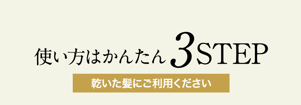 使い方はかんたん3STEP 乾いた髪にご利用ください