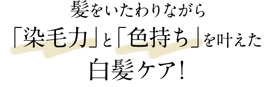 髪と頭皮をいたわりながら 「染毛力」と「色持ち」を叶えた 白髪ケアがついに誕生！