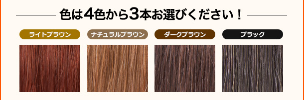 色は4色から3本選べます！ ライトブラウン ナチュラルブラウン ダークブラウン ブラック