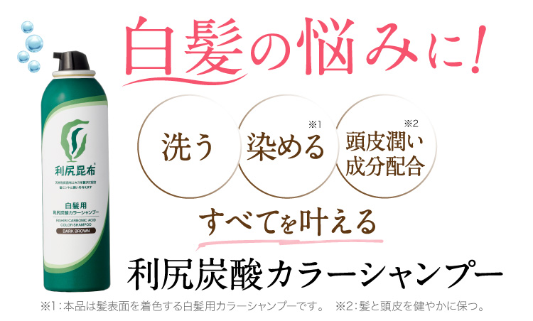 白髪の悩みに！洗う、染める、養毛、すべてを叶える利尻炭酸カラーシャンプー